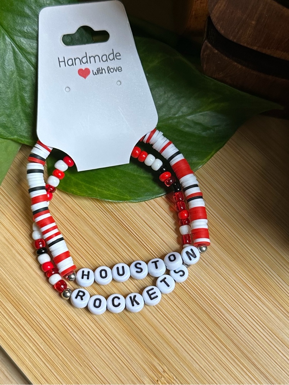 🏀 2-Piece Houston Rockets Stretchy Bracelet Set | Handmade | Beaded